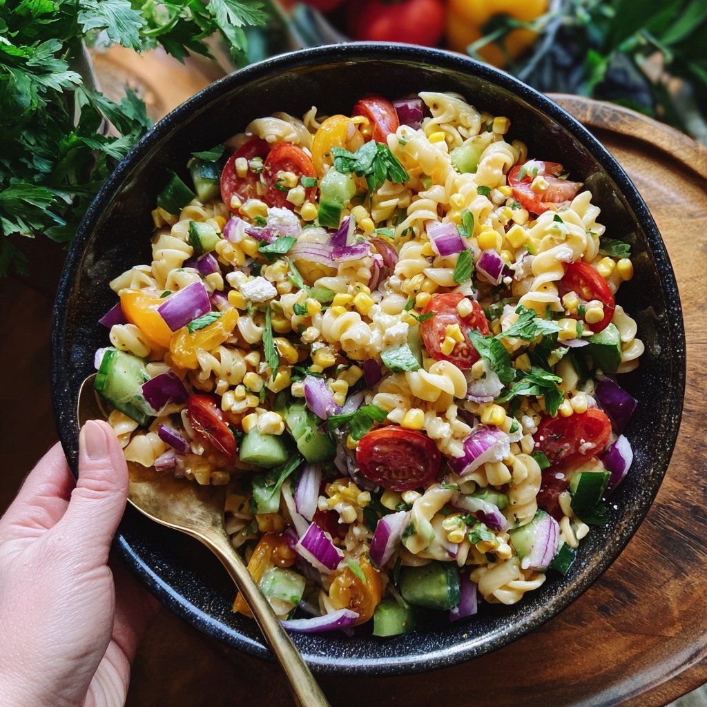 Mediterraner Nudelsalat Mit Mais